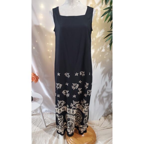 Peppermint Bay NWT Fish Square Neck Sleeveless Maxi Dress Size S Beachy Black - Picture 1 of 10